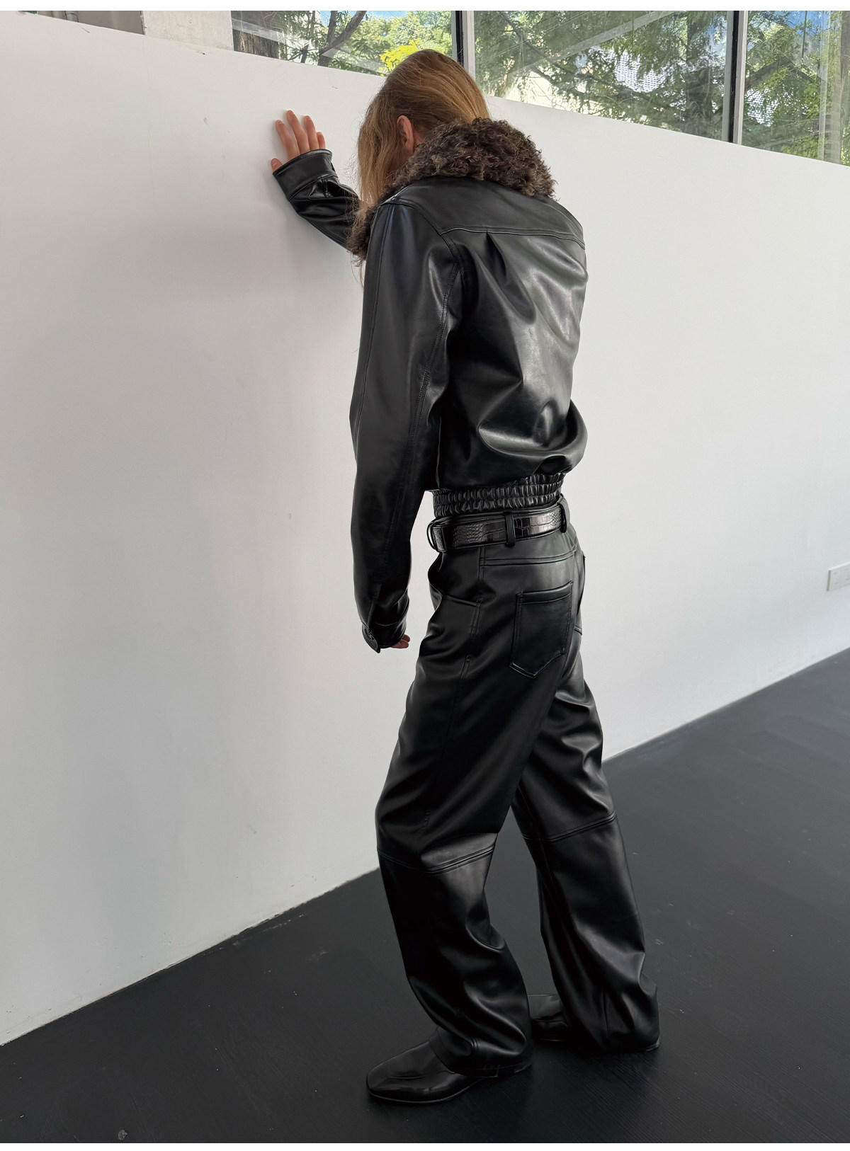 JCAESAR Eco-Friendly Leather Straight-Leg Pants