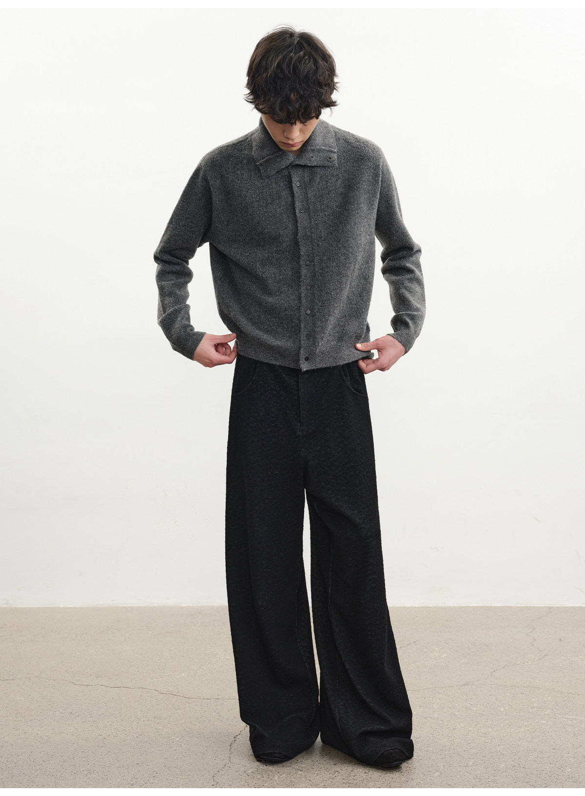 JCAESAR Heathered Wool-Blend Cardigan