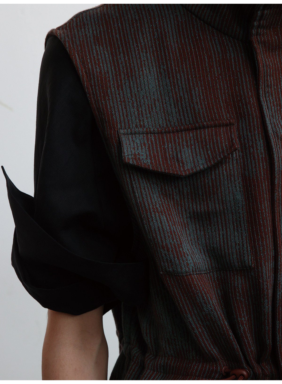 JCAESAR Blue-Brown Striped Four-Pocket Drawstring Vest