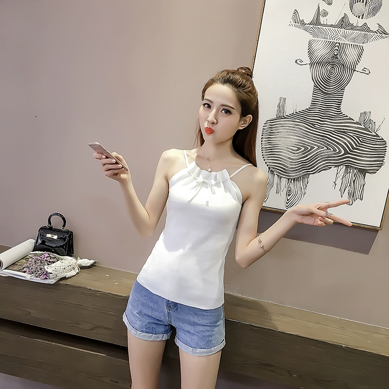Xuân 2018 mới Hàn Quốc quây gợi cảm Slim đáy áo thun dệt kim hàng đầu dây đeo vest nữ hoang dã