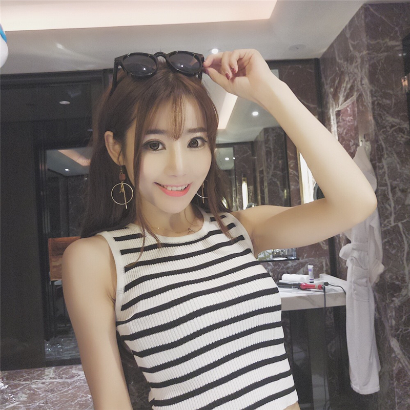 Mùa hè mới thời trang sọc không tay đan đáy áo yếm nữ hoang dã tự canh áo màu rắn đồ vest nữ