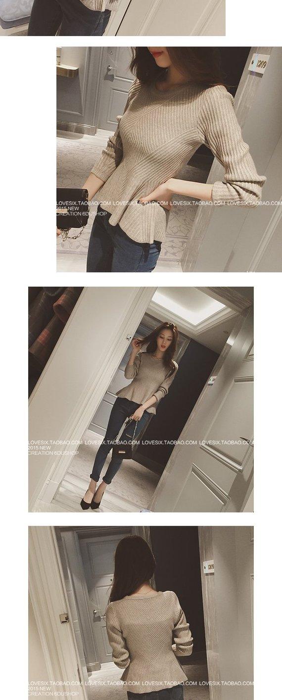 Mùa thu Ruffled Hem Eo Dây đeo Đầm Áo Sơ mi Váy Nhỏ Nhỏ Áo len dài tay Áo len áo cardigan nữ