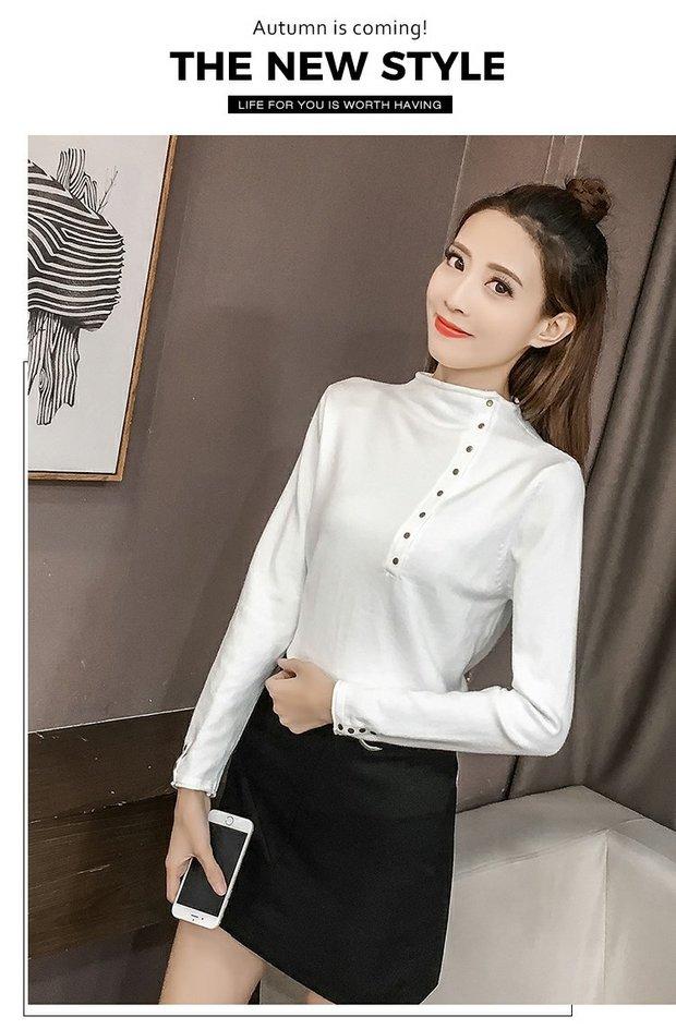 Mùa thu và mùa đông phiên bản mới của Hàn Quốc của nút cổ áo cao bán khâu áo len đáy rắn màu Áo len dài tay áo thun nữ dài tay áo len gile