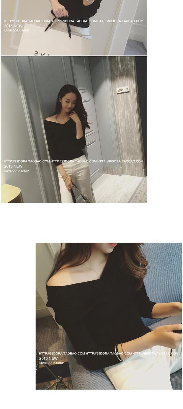 Mùa xuân 2018 mới phiên bản Hàn Quốc của áo len cổ chữ V lệch cổ nữ dài tay Slim áo sơ mi họa tiết ngắn tay áo len cổ cao