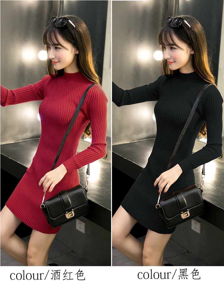 Áo len cổ lọ nửa cao cổ mùa thu và mùa đông cổ cao trong phần dài của phiên bản Hàn Quốc của chiếc váy len túi đeo chéo hông áo kiểu nữ đẹp