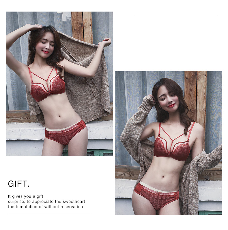 Red SpongeBob bộ đồ lót nữ Áo ngực tập hợp mà không có vành nhỏ ngực dày gợi cảm bên nhận áo ngực BRA áo ngực dây rút
