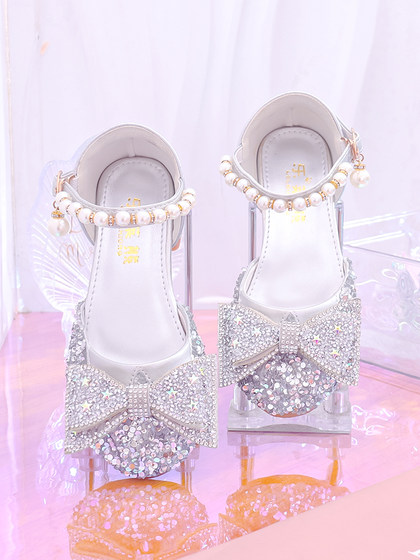 女童凉鞋软底宝宝蝴蝶结公主鞋儿童演出配礼服鞋银色小女孩水晶鞋