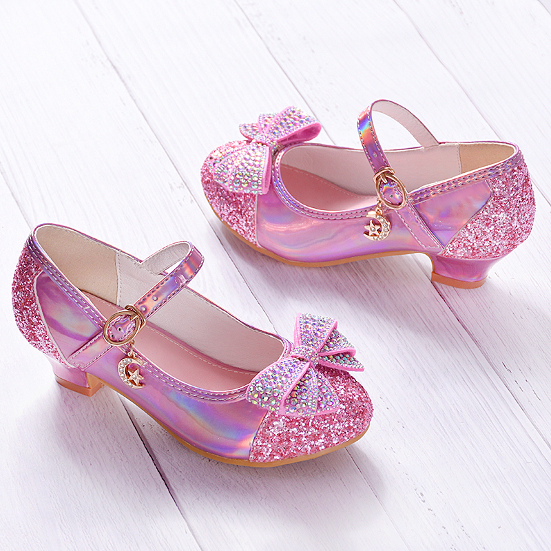 Girls' Single Shoes, High-Heeled Leather Shoes, Elsa New Style Sequined Pink Princess Shoes, Dance Performance Children's Shoes, Small and Medium-Sized Children's Crystal Shoes Girls' Single Shoes, High-Heeled Leather Shoes, Elsa New Style Sequined Pink Princess Shoes, Dance Performance Children's Shoes, Small and Medium-Sized Children's Crystal Shoes