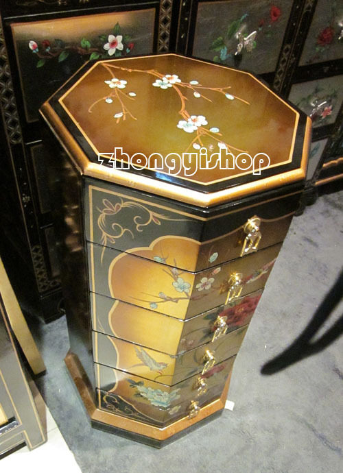 Chinese classical furniture Jinbo hand-painted six-drawer cabinet telephone table small side decorative cabinet hexagonal cabinet storage cabinet