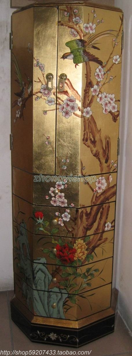 New Chinese classical furniture handdrawn furniture container cabinet locker double door five - cupboard Peony plum - blossom NL 33