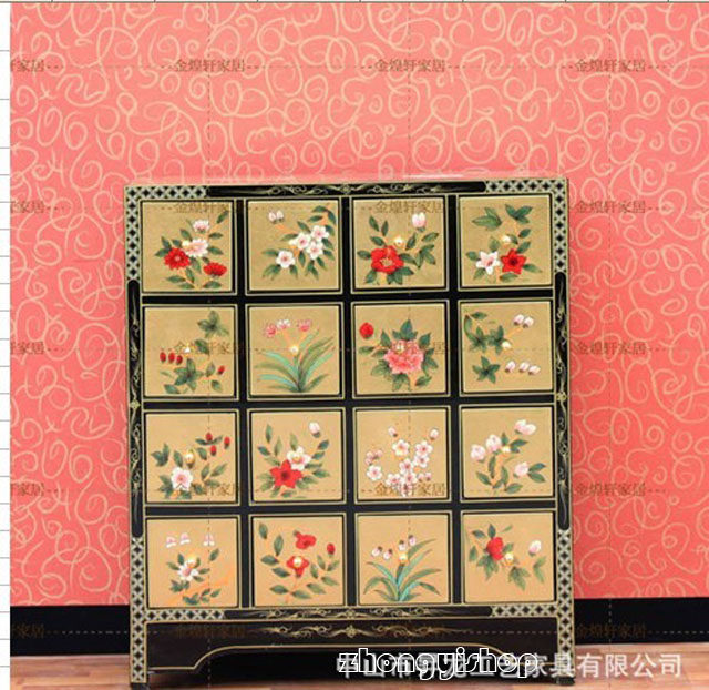 Gold foil hand-painted furniture 16 drawers, sixteen drawers, jewelry cabinets, storage cabinets, entrance cabinets, display cabinets, CD cabinets