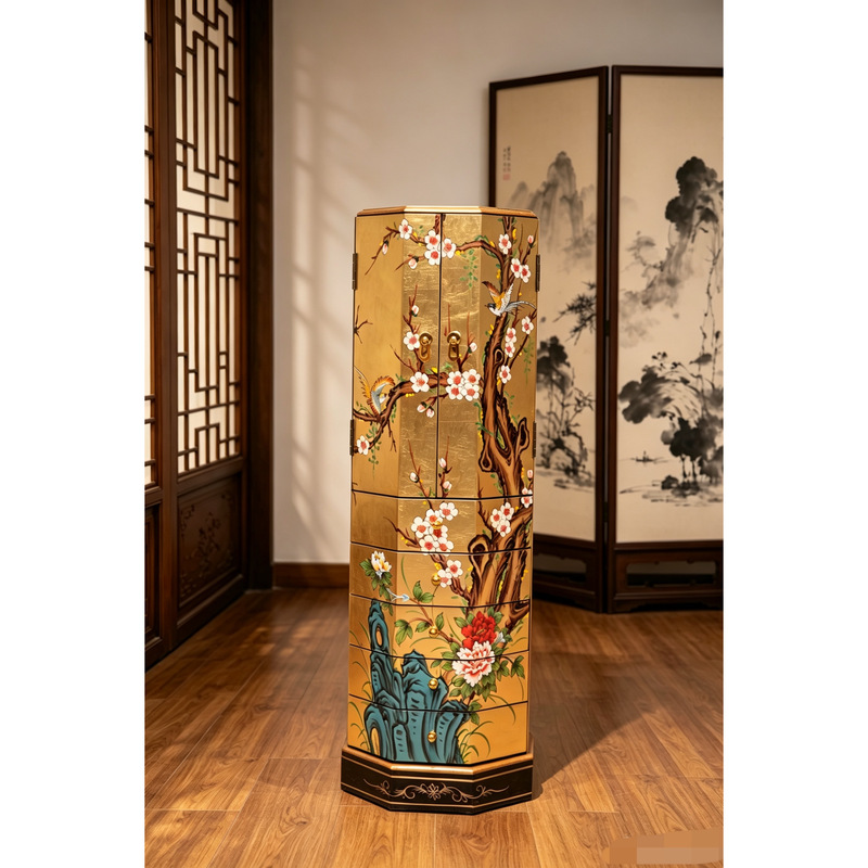 New Chinese-Style Classical Ming-Qing Hand-Painted Furniture Octagonal Cabinet Eight-Drawer Cabinet Decorative Cabinet Storage Cabinet Peony Tv Side Cabinet New Chinese-Style Classical Ming-Qing Hand-Painted Furniture Octagonal Cabinet Eight-Drawer Cabinet Decorative Cabinet Storage Cabinet Peony Tv Side Cabinet