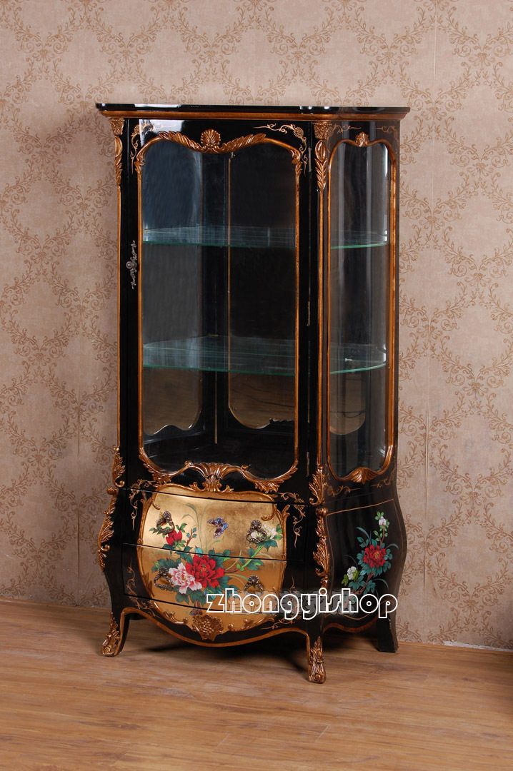 Hand painted rustic European furniture display cabinet dining cabinet decorative cabinet wine cabinet display cabinet