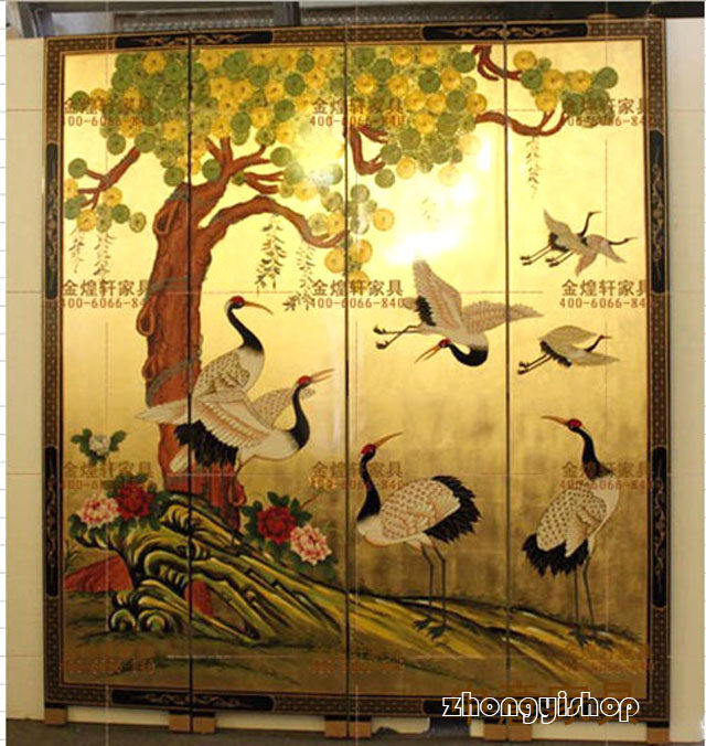 Modern new Chinese style Chinese wind series gold foil screen pine fairy crane pattern PF10