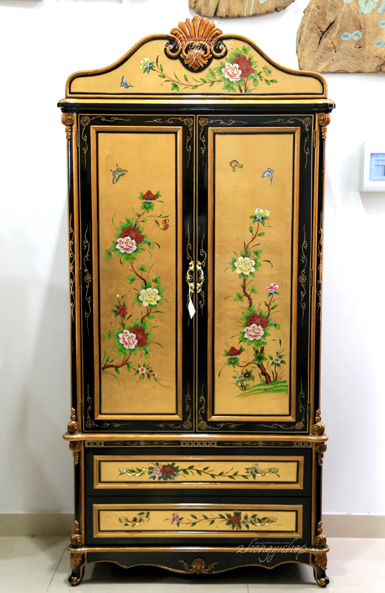 Jinbo furniture hand-painted Chinese furniture classical furniture bedroom wardrobe double door wardrobe wardrobe storage cabinet large wardrobe