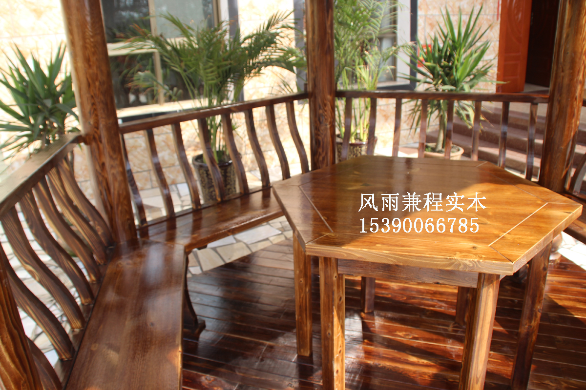 Gian hàng hình lục giác bằng gỗ carbonized gian hàng ngoài trời nhà máy đồ nội thất trực tiếp chống ăn mòn nhà gỗ biệt thự cảnh quan gian hàng ghế ngồi ban công