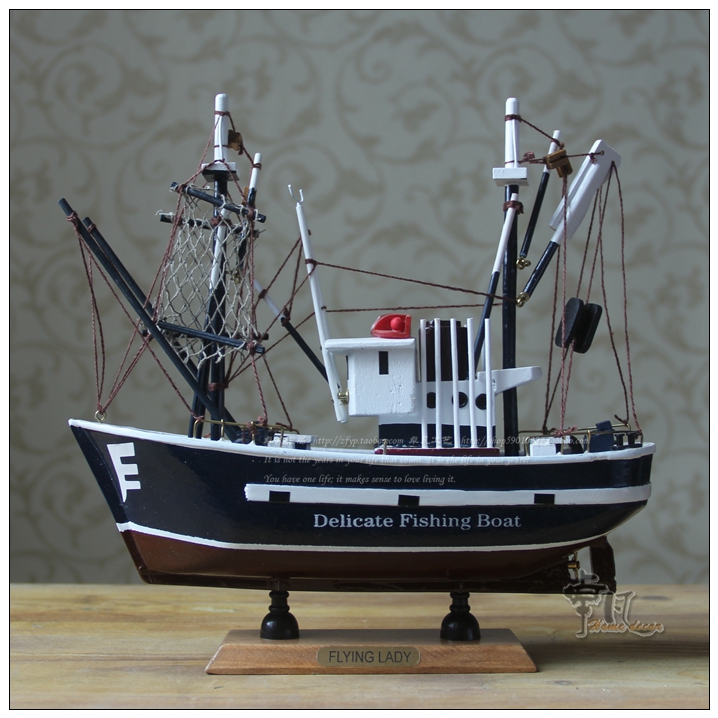 24cm European Mediterranean fishing vessel model set up home decorated wooden craft ship solid wooden craft sailing ship