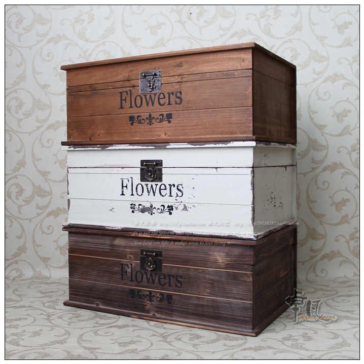 Creative solid wood desktop decoration storage box Vintage old wooden large sundries finishing box Display box
