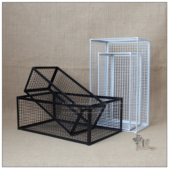 Simple European-style black and white iron collection flower basket home desktop debris finishing basket rectangular iron basket