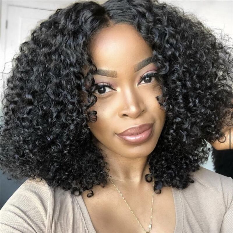 African Small Curls Export Middle-Parted Shawl Wig Fashion European and American Wig Black Medium-Long Curly Hair Black