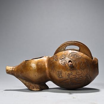 Pure all-copper ink fountain, antique collection, copperware, woodworking gourd, marking device, decorative crafts, gift ornaments