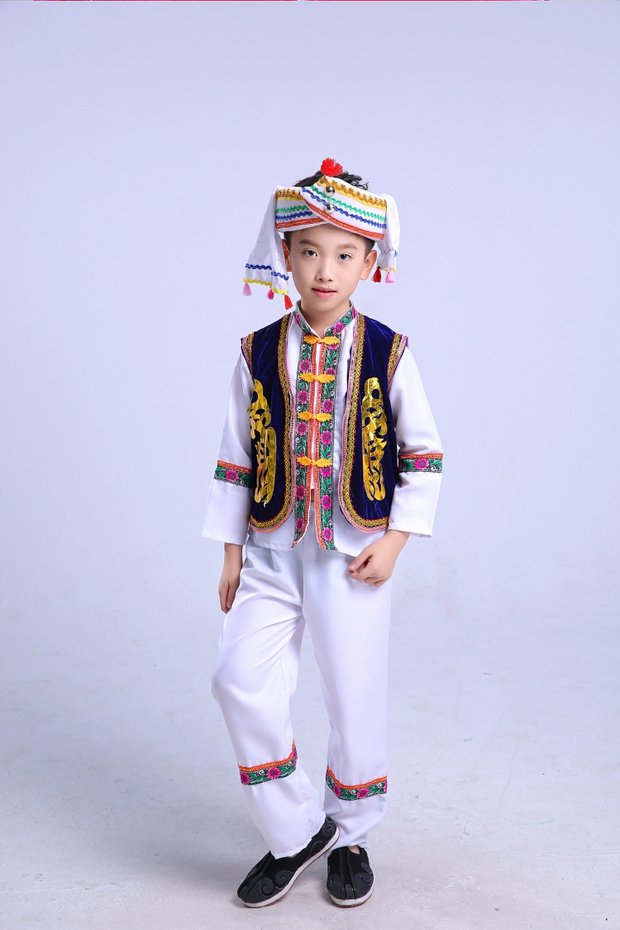 Trang phục múa trẻ em Bai trang phục thiểu số Trang phục biểu diễn múa Zhuang quần áo bé trai và bé gái cucurbit trang phục lụa bộ noel cho bé