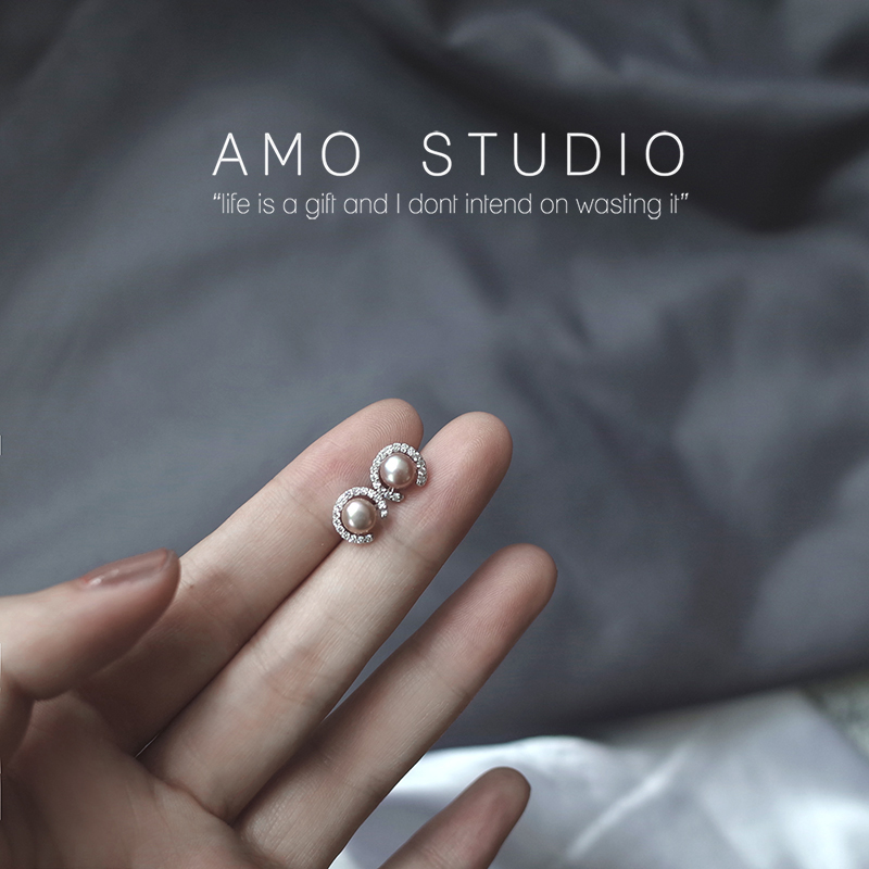 925 sterling silver semi-round natural pearl inlaid earrings earrings earrings female temperament 2021 New Korean sweet