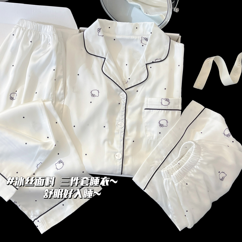 Three-Piece Ice Silk Children's Pajamas 2026 New Style Girls' Summer Thin Short-Sleeved Sweet Girl Home Wear Set Three-Piece Ice Silk Children's Pajamas 2026 New Style Girls' Summer Thin Short-Sleeved Sweet Girl Home Wear Set