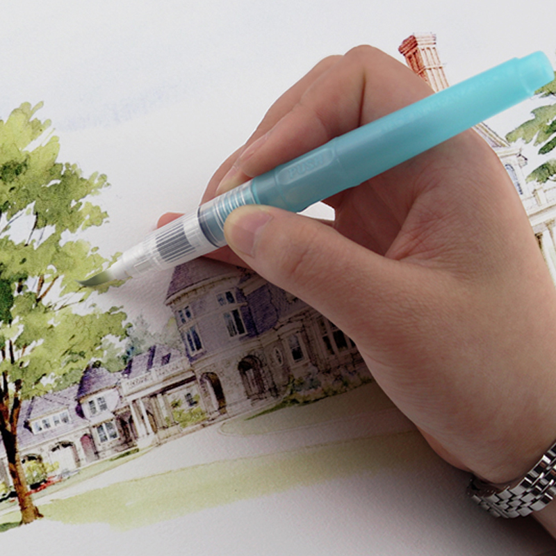 Japan Wuzhu fountain pen Solid watercolor brush head pen washable color pen Students use soft head pen hand-painted water storage brush pen self-effluent Japan imported color pen