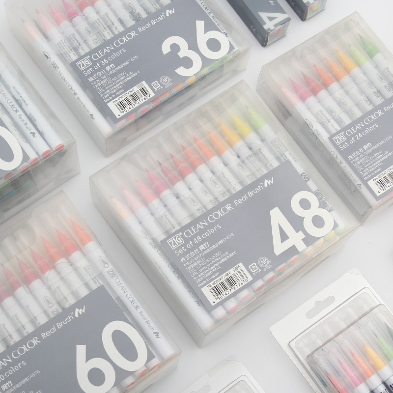 Japan Import Wu Zhu Water Color Pen Suit Soft Head Brush Hand Ledger Illustrator Color Pen Elementary School Students Fine Art Supplies Cartoon Drawing Hook Line Soft Pen RB-6000AT36 Color Drawing Color Paintbrush