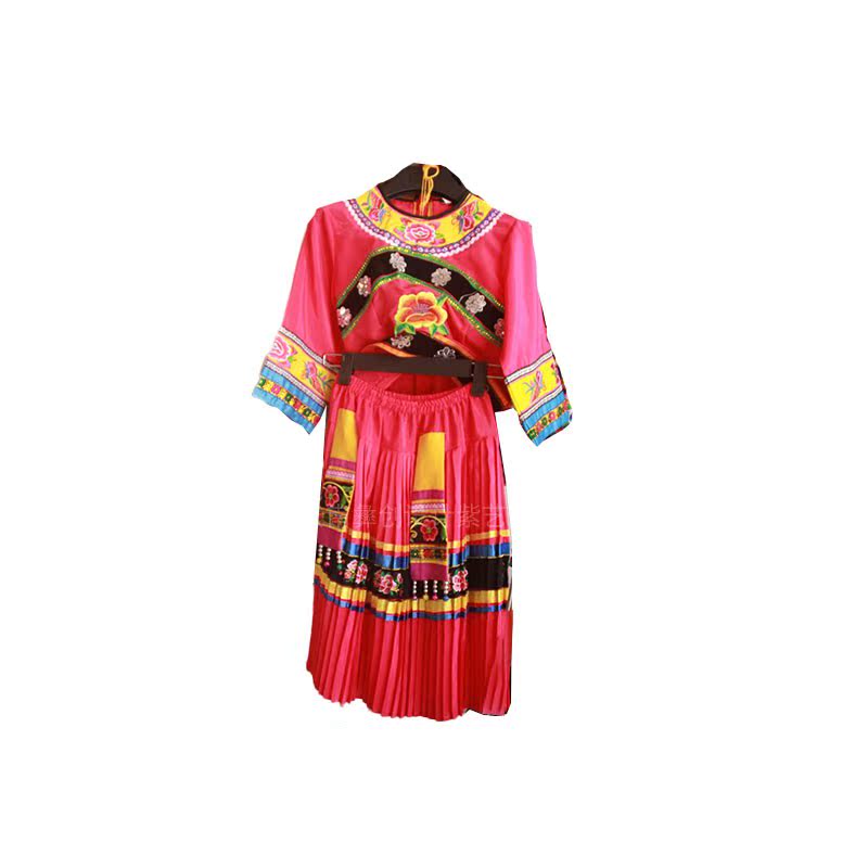 Minority Costume Children's Suit Chuxiong Dance Yi Clothes Girls Skirt Yunnan Embroidered Red