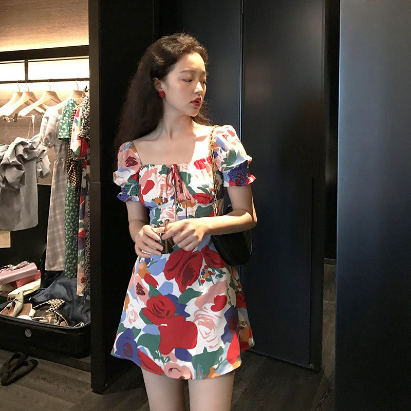 Sandro Moscoloni retro crumbles dress 2022 Summer new Bubble Sleeves Resort Beach Dresses