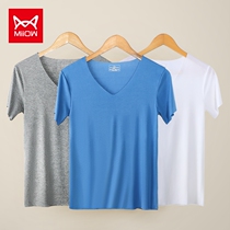 Cat person Modale tight half sleeves Compassionate Thin man No-mark short sleeve T-shirt big v collar bottom-shirt swarm underwear