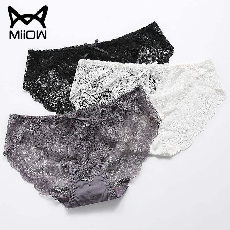 MiiOW 猫人 纯棉裆 蕾丝无痕女式三角内裤*3条装 双重优惠折后￥24.9包邮 多套色可选