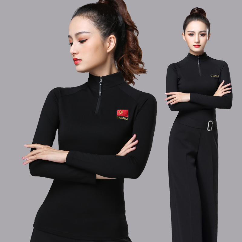 Latin dance tops female adult modern dance tops New national standard dance costumes High neck long sleeves autumn and winter practice clothes