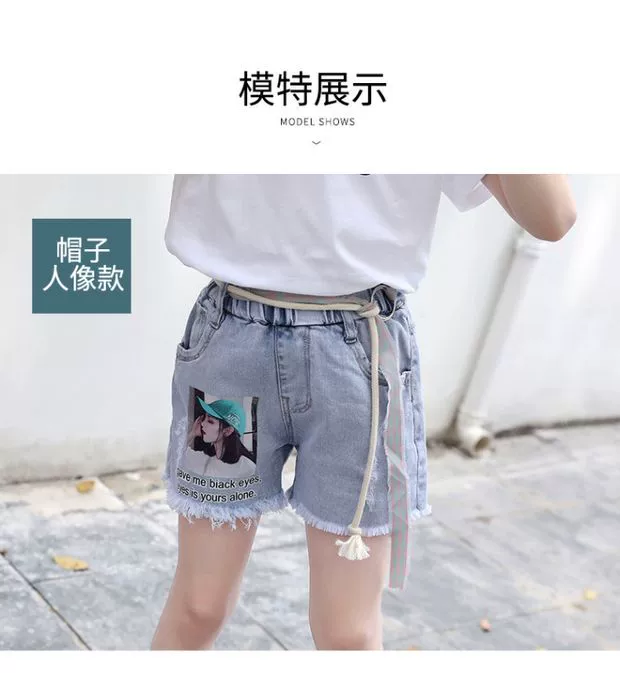 Mùa hè 2019 bé gái mặc quần lửng denim quần lửng mặc vừa vặn hoang dã và quần trẻ em trẻ em denim nóng bỏng - Quần short