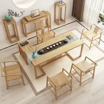 New Chinese solid wood tea table tea balcony household Kung fu tea Zen tea table Modern simple tea table and chair combination