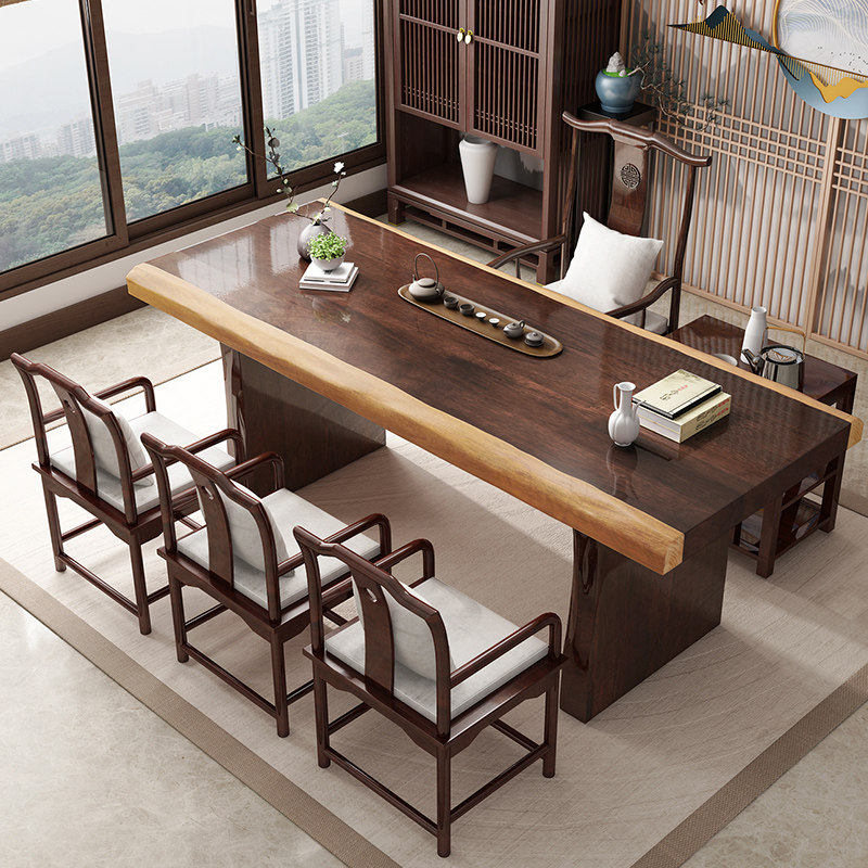 Kung Fu tea table tea table chair living room tea table large board light luxury bubble tea table table new Chinese solid wood tea table and chair combination