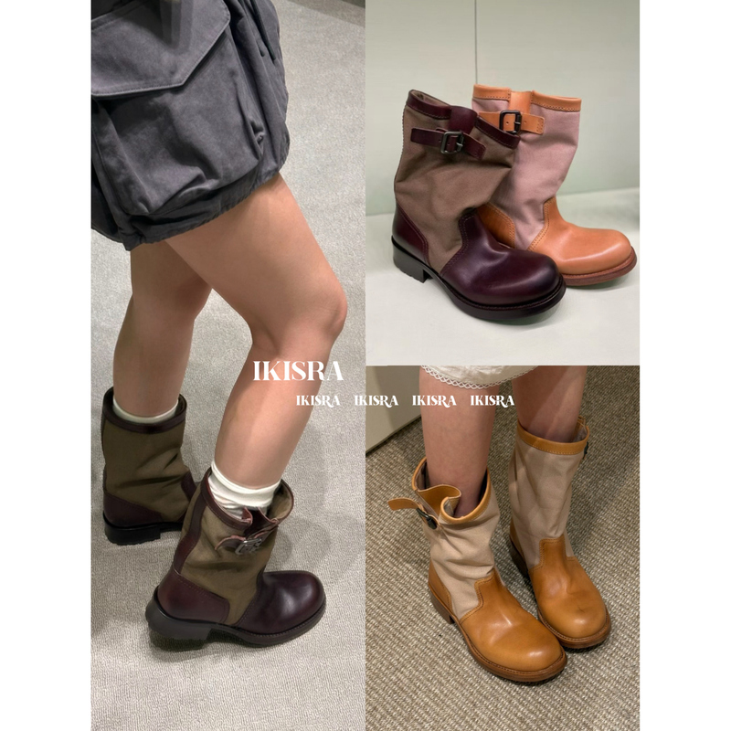 Ikisra 26-5 Export International New Style Melard Canvas Boots Mid-Calf Riding Boots for Women