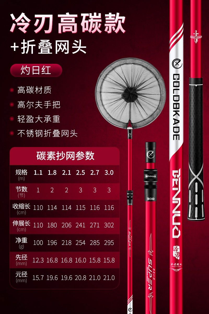 Rod Head Folding Mesh Fish Large Number Woven Fish Pocket Connecting Head Handle Small Number Table Fishing Crucian Fishing Netting Tool Lengthened