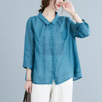 Japanese high-end foreign trade export womens seven-point sleeve Ramie shirt casual shirt loose large size cotton linen coat autumn