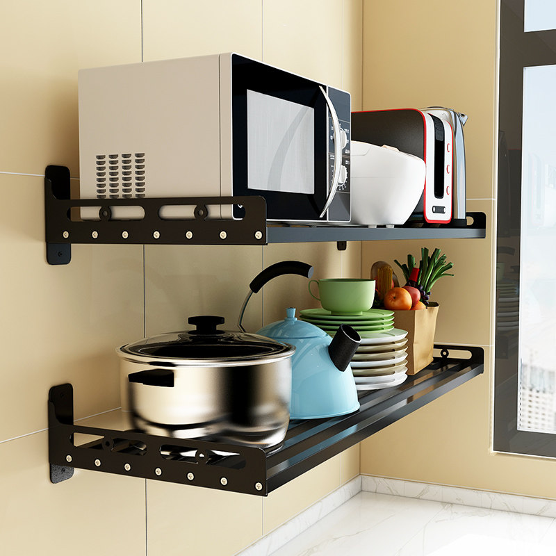 Stainless steel tube perforated kitchen shelf wall mounted microwave oven hanging wall spice storage bracket