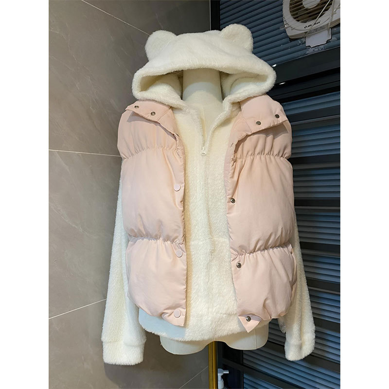 Trendy Japanese-Style Cotton Vest + Sweet and Cute Ear Hooded Sweater for a Youthful Look, New Autumn Two-Piece Set