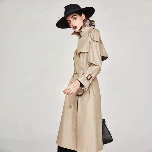 Длинный осенний бежевый зеленый плащ, средней длины, длина макси, 2023, в британском стиле