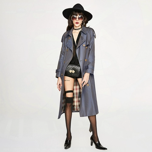 Длинный осенний бежевый зеленый плащ, средней длины, длина макси, 2023, в британском стиле