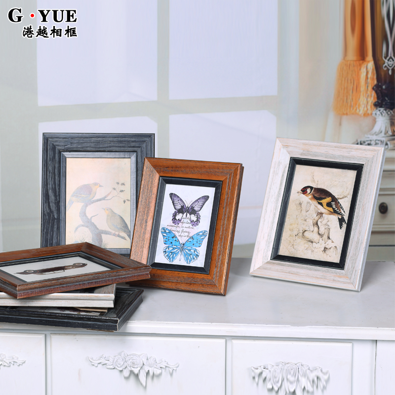 Gangyue solid wood photo frame 6 7 8 10 12 inch retro table creative wall hanging children A4 eight-open frame custom