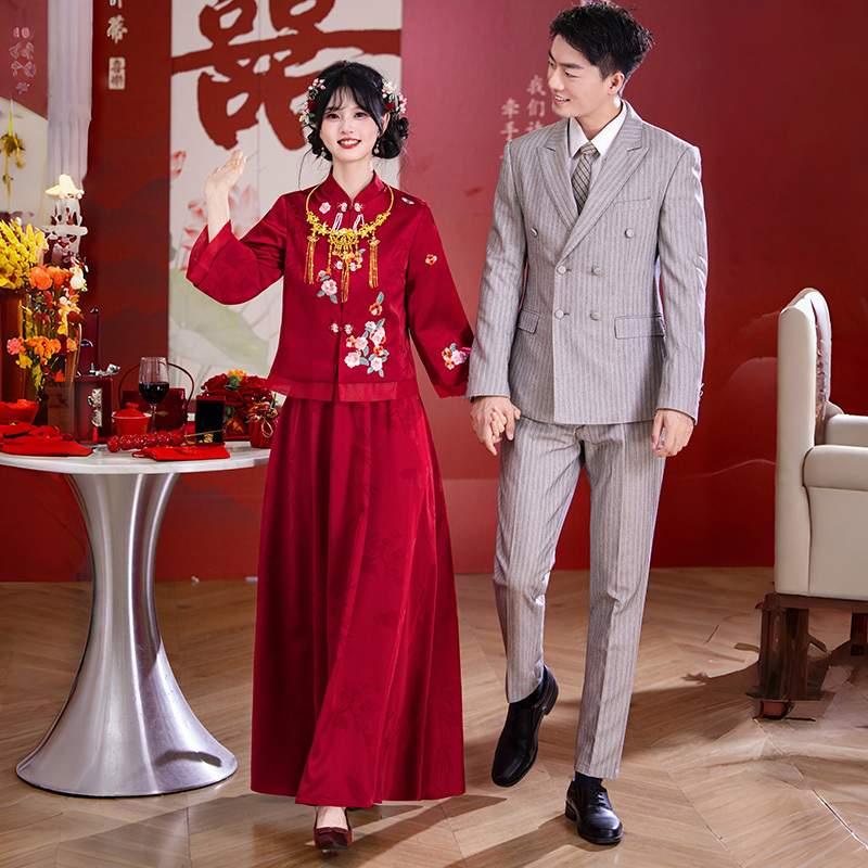 Wedding Dress for the Bride, Autumn and Winter New Chinese Style Homecoming Dress, Traditional Chinese Style Red Women's Clothing, Wedding Banquet Outfit, Hanfu Suit