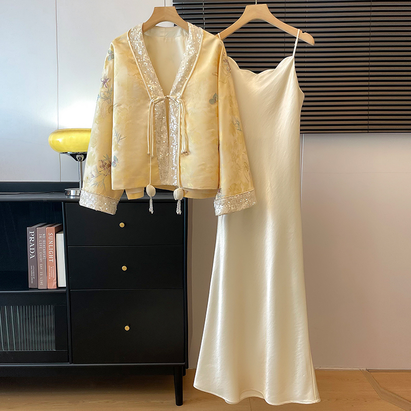 Chinese Style Women's Suit for Spring, High-End Heavy Embroidery Jacket and Skirt, New Chinese Style Cardigan and Suspender Skirt Two-Piece Set