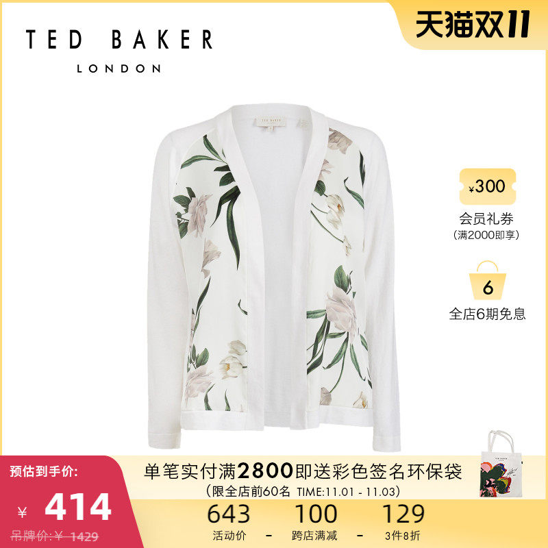TED BAKER Ladies Casual Simple Printed Patchwork Long Sleeve Knit Cardigan 243896