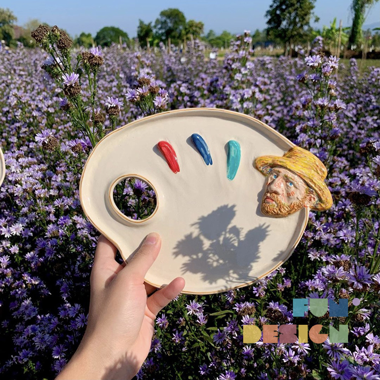 Spot Thai artist handmade retro ceramic Van Gogh oil painting palette desktop decoration home decoration plate